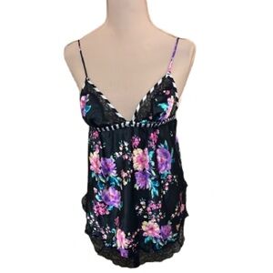 Victoria’s Secret Large Floral LaceTrim Chemise Adjustable Strap Satin Romantic